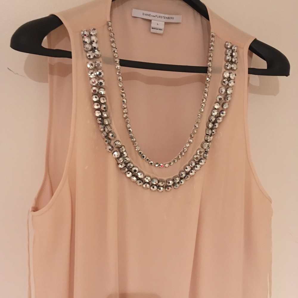 Diane von Furstenberg Cream Embellished Women's Top